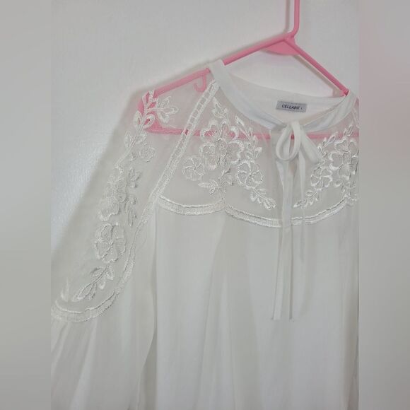 Cellabie Peasant Blouse White Lace Floral Boho Gypsy Milkmaid Cottagecore Large - Picture 7 of 10